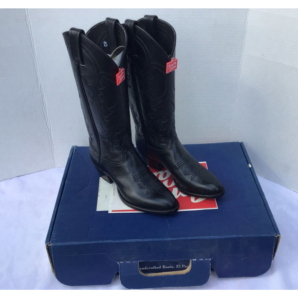 NEW in Box Vintage Tony Lama Black Longhorn Leather Cowboy Boots Women 6 M - Picture 1 of 16